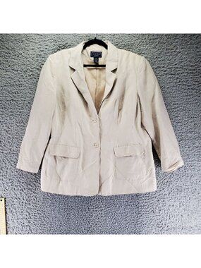 Laura Scott Jacket Women 18W Tan Classic Linen Blend Blazer *Read*